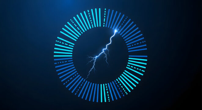 Abstract Ring with Electric Lightning on Dark Blue Gradient Background