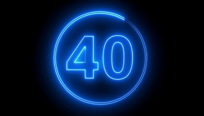 Glowing blue neon number forty encircled