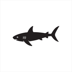 Obraz premium Black Silhouette of a Shark on White Background ocean marine