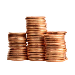Copper coins stacked in towers