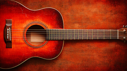Fototapeta premium Beautiful classical acoustic guitar with rich, warm finish, showcasing intricate details and craftsmanship. strings glisten soft light