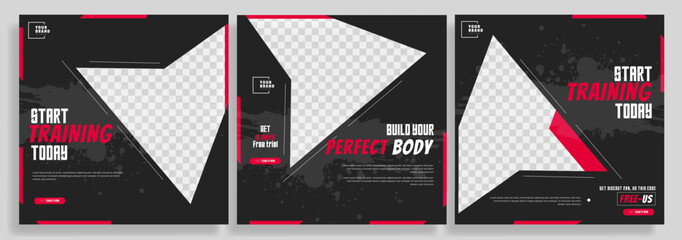 minimalist simple gym training social media post template design, banner for your promotion.