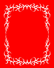 Tribal tattoo frame vector on red background, bold decorative border design perfect for poster, cover, or streetwear graphic