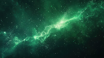 A green background with particles or elements randomly drifting in space. 