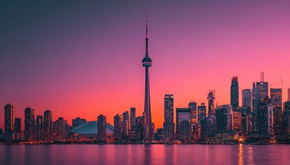 Obraz premium City skyline at vibrant sunset