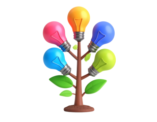 Colorful Lightbulb Tree 3D Illustration