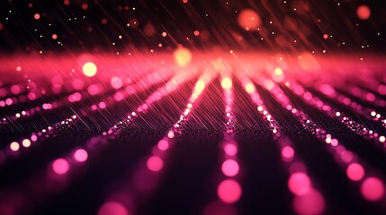 Abstract Pink Red Light Data Stream with Glowing Dots and Lines in Futuristic Digital Style