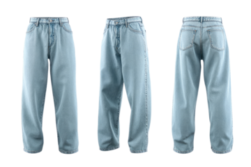 Light wash, wide-leg jeans, three views