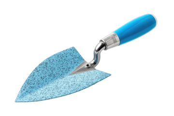 A light-blue trowel with a textured, light-blue blade and a matching blue handle.  The handle curves smoothly into the blade