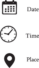 Basic Icon Set for Date, Time, and Location
