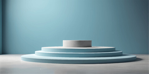 An empty stack of clean, white porcelain plates sits on a white podium with a red carpet