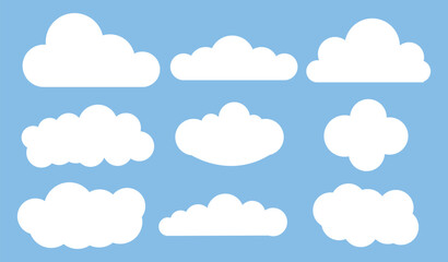 Fototapeta premium Set of cartoon cloud in a flat design. White cloud collection.