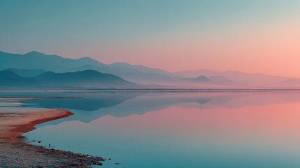 Obraz premium Misty mountain lake sunrise reflection