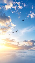 Fototapeta premium Birds Flying Above Clouds at Sunrise