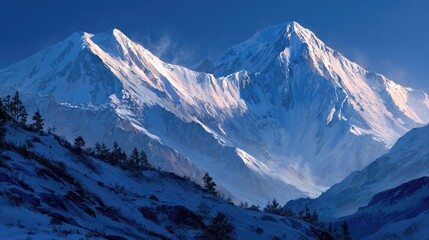 Obraz premium Snowy mountain peak at dawn