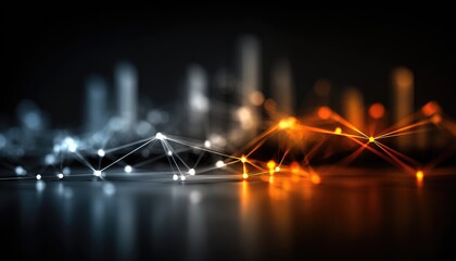 Abstract city skyline with glowing network connections