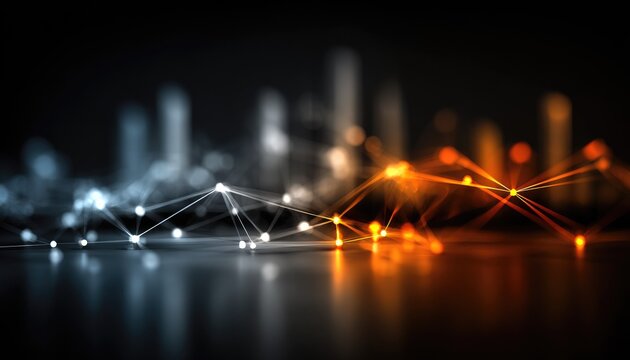 Abstract city skyline with glowing network connections