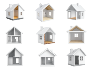 White simple empty house in cross section. Real estate concept or symbol.