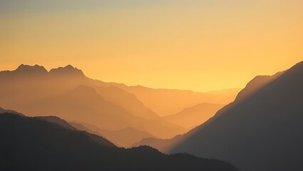 Fototapeta premium A serene mountain landscape bathed in golden hour light, showcasing nature's grandeur.