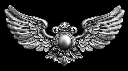 Fototapeta premium Metallic emblem with decorative wings