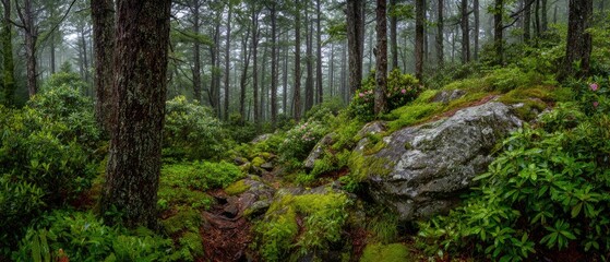 Obraz premium Misty mountain forest path