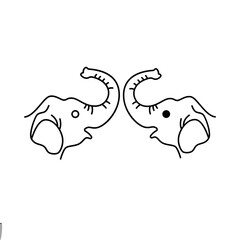 Simple Line Art Elephant Heads Facing Each Other, Minimalist Illustration, Black and White