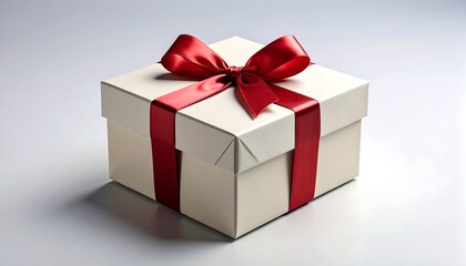 Obraz premium Gift Box Red Ribbon White Background.
