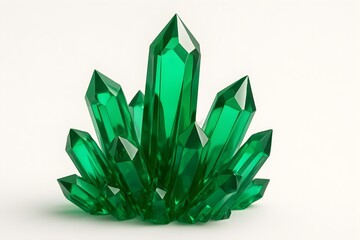 3D green crystal cluster isolated on white background