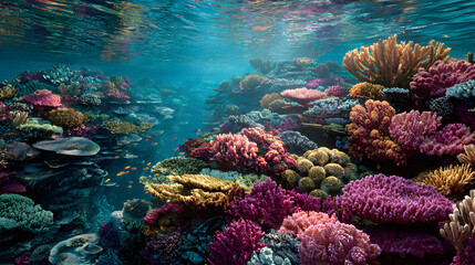 Fototapeta premium Discover the Wonders Beneath: A Journey Through the Expansive Coral Reefs of the World and their Crucial Role in Marine Ecosystems
