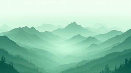 Misty green mountain range