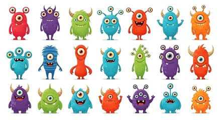 Obraz premium Playful Monster Collection: Colorful, Cartoonish Creatures with Googly Eyes