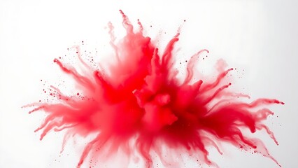 Vibrant red powder explosion in dynamic motion against white background with dramatic lighting.