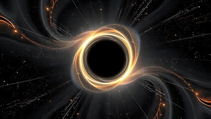 A black hole distorting space-time with quantum particles dancing harmoniously around it.