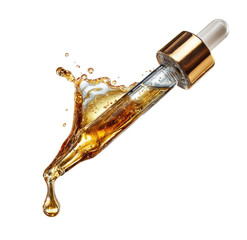 Golden serum drips in a splash