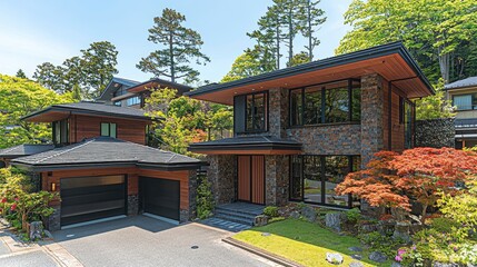 Obraz premium Modern home blends with leafy landscape