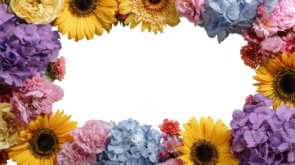 Colorful Hydrangea Floral Blossoms Natural Decoration Frame Border PNG on Transparent PNG