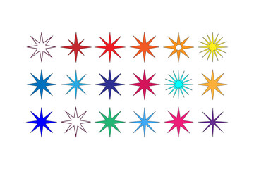 set of colorful stars on white background