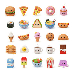 Kawaii Food and Drink Icons – Cute 3D Illustration Set