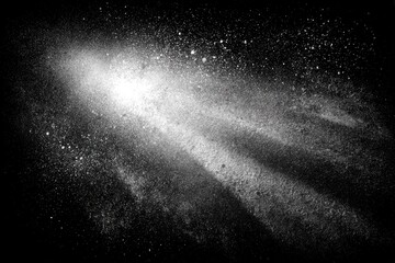 Grayscale cosmic nebula, streaking light, scattered stars