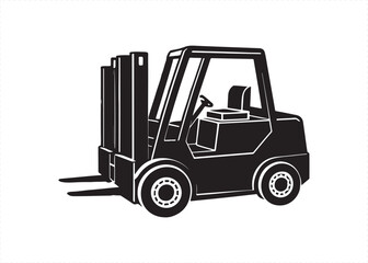 Forklift Silhouette Icon Black Heavy Vehicle Illustration.