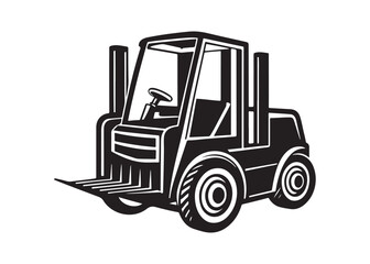 Forklift Silhouette Icon Black Heavy Vehicle Illustration.