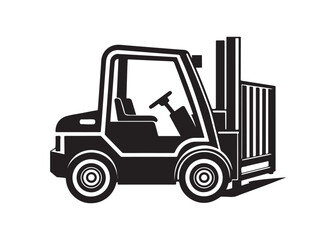 Warehouse Forklift Truck Vector Silhouette Black Icon Illustration.