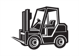 Naklejka premium Warehouse Forklift Truck Vector Silhouette Black Icon Illustration.