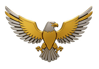 Obraz premium Golden eagle emblem with wings spread isolated on transparent background