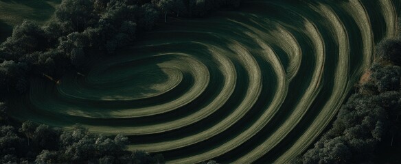 Dark, swirling, concentric patterns in a landscape