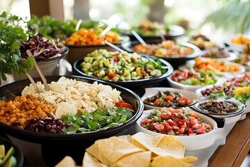Obraz premium Delicious buffet table with a variety of fresh and healthy dishes for catering