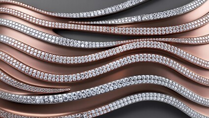 Obraz premium Luxury metallic rose gold with shining diamond wave patterns.