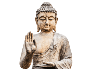 Buddha statue with serene expression in a classic meditative pose