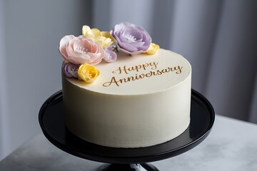 Delightful anniversary cake with buttercream frosting and delicate floral accents for celebrating love and commitment, perfect for invitations and cards