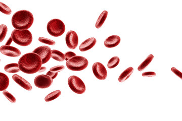 Multiple red blood cells moving through the air